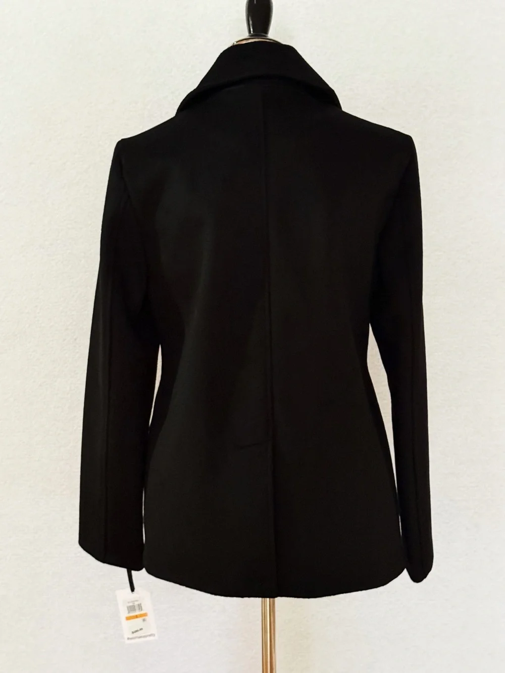 Kensie Fringe Wool Blend Peacoat Jacket Black Double Breasted Patch Pocket Small